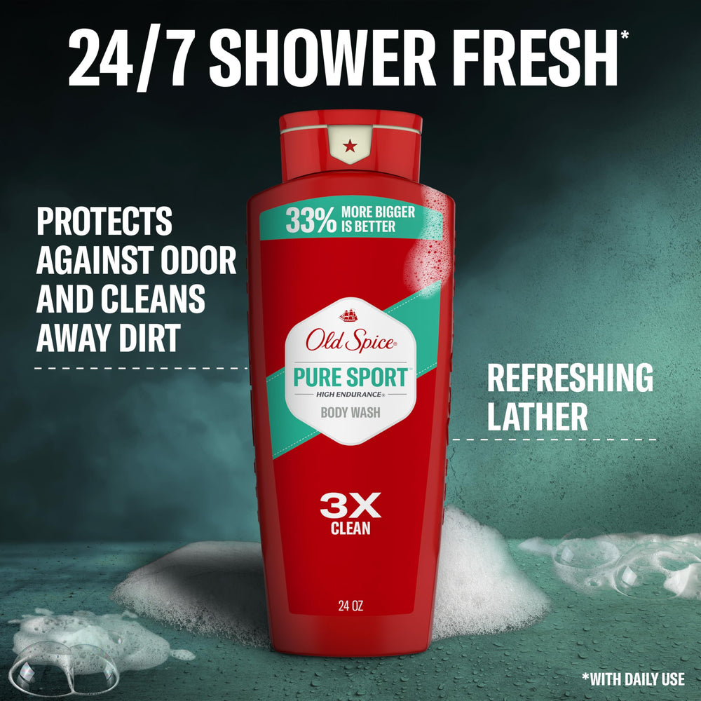 Botella Old Spice High Endurance vertida para crear espuma refrescante en la piel.