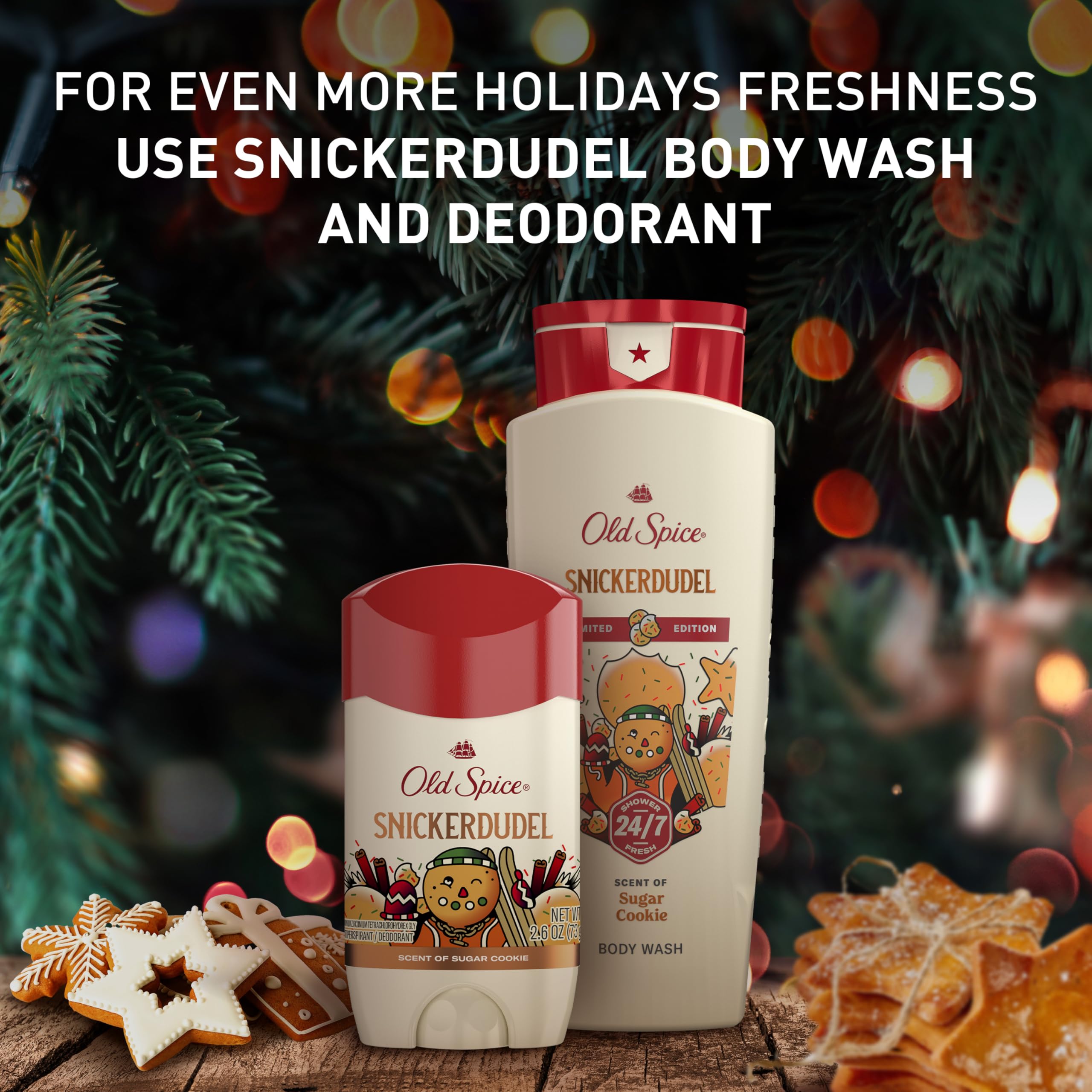 Old Spice Holidude botella de ducha para regalo de madera, diseño festivo.