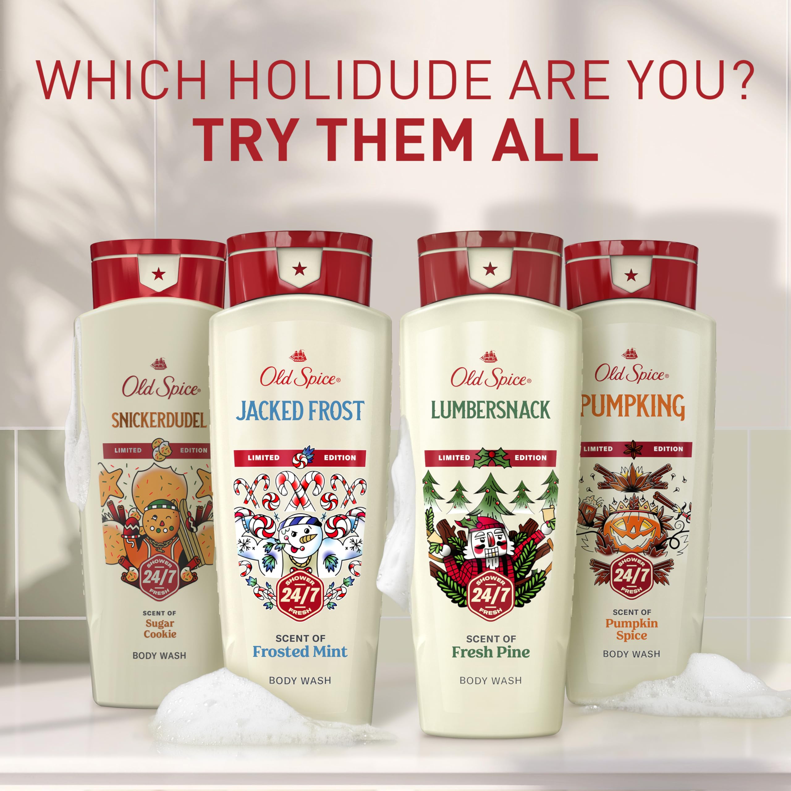 Old Spice Holidude etiqueta dorada, detalle navideño de la colección.
