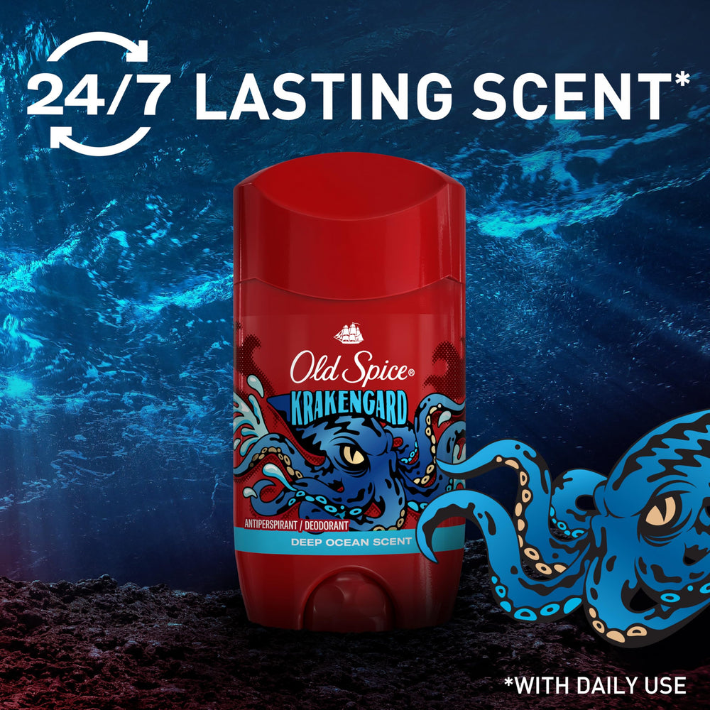 Old Spice Krakengard aplicación invisible, se seca al instante y evita manchas.