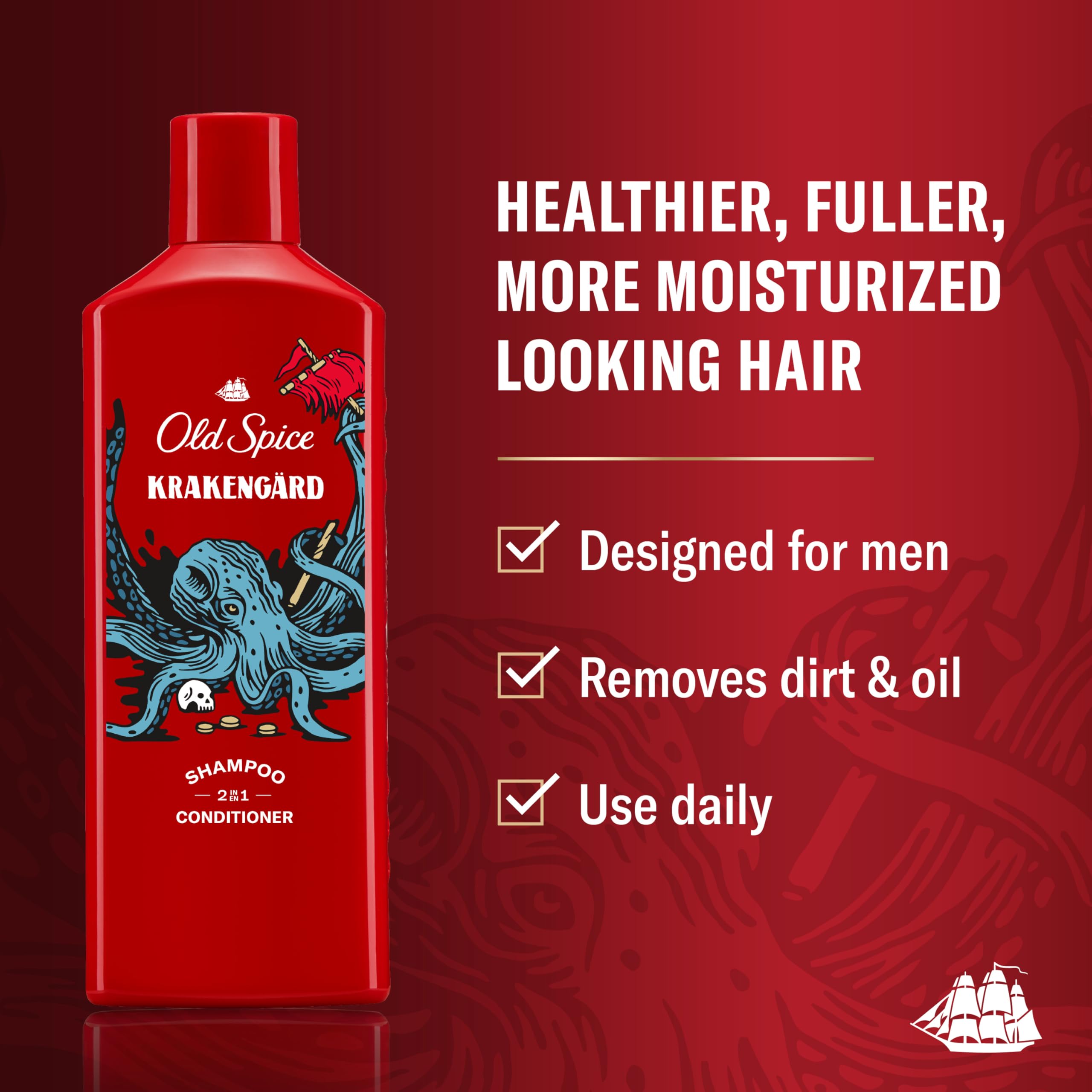 Étiquette Krakengard affichant le logo Old Spice sur le flacon.
