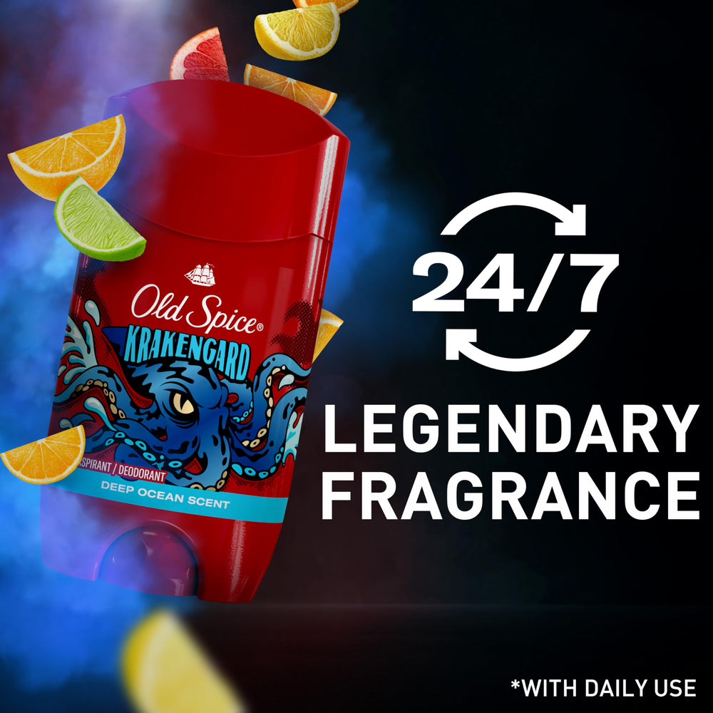 Old Spice Krakengard fragancia de madera, aroma duradero para el día.
