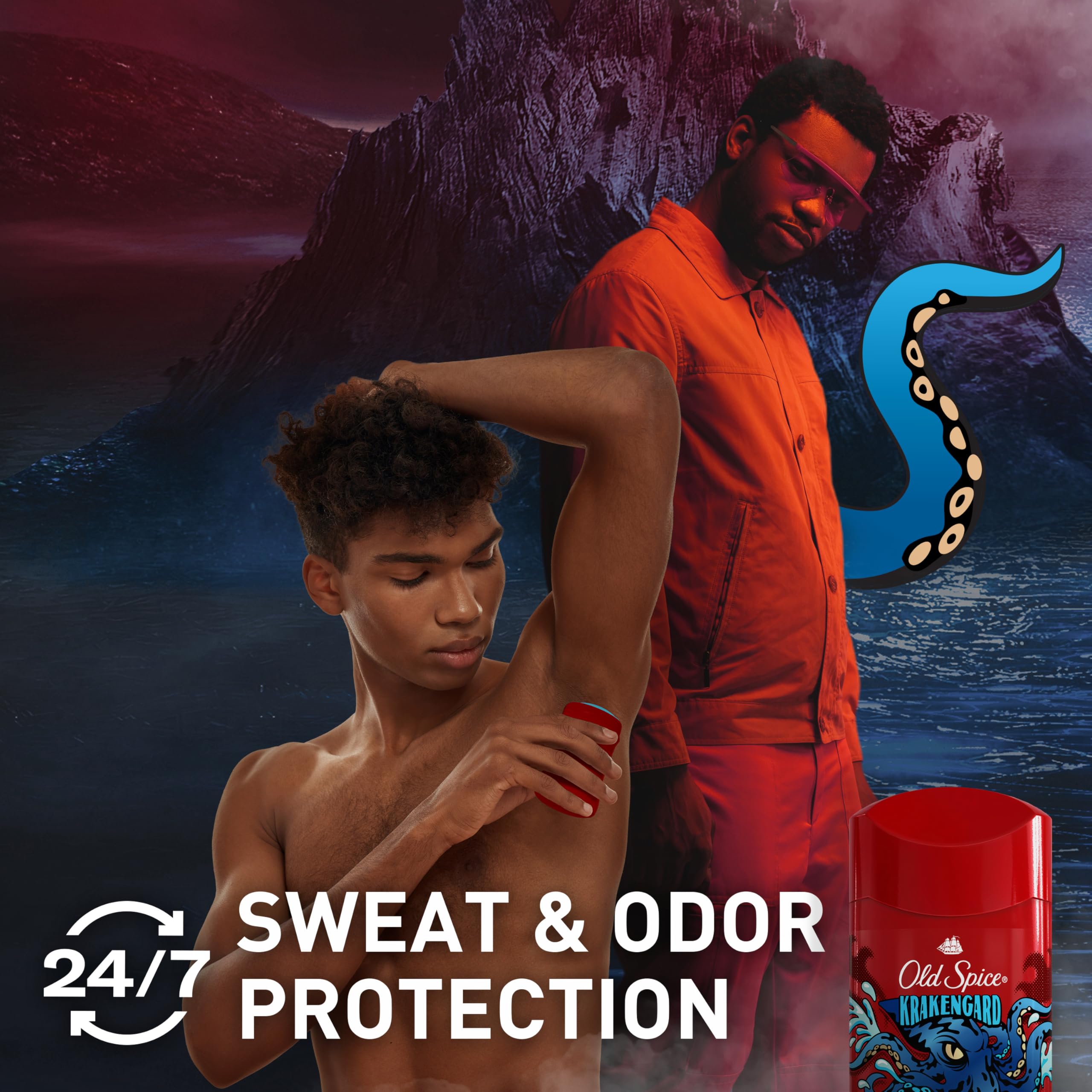 Old Spice Krakengard fragancia oceano con notas cítricas y herbales para sensación fresca.