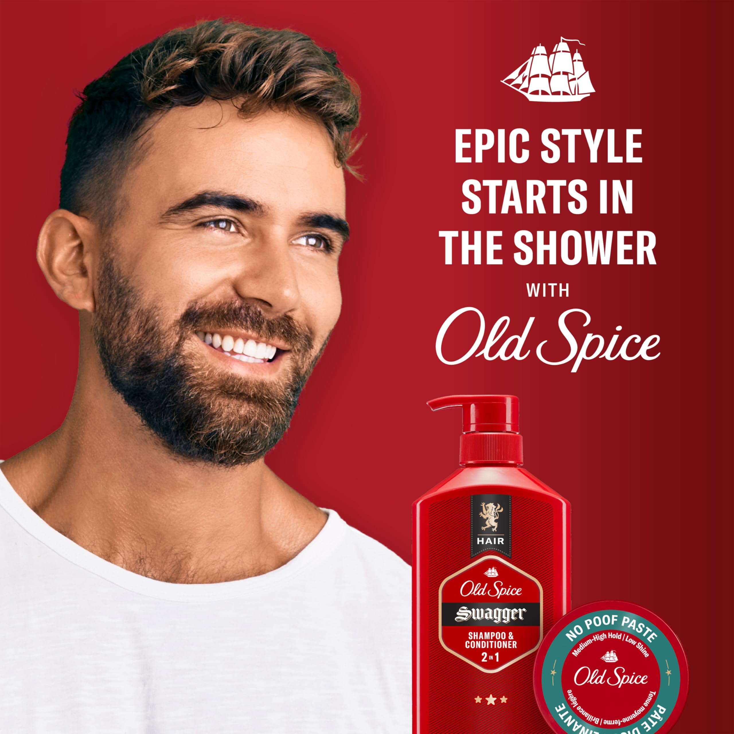 Aroma de coco y madera tropical de Old Spice No-Poof Paste para experiencia sensorial.