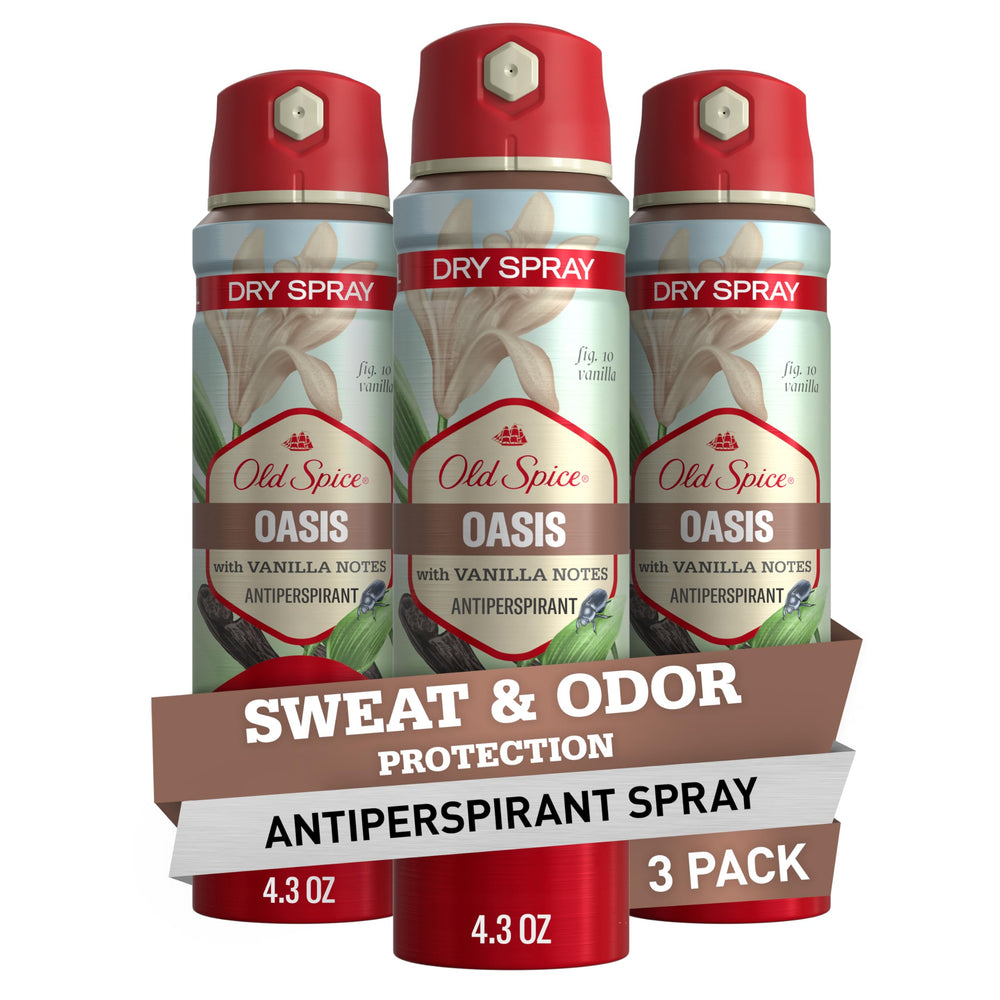 Paquete de Old Spice: tres desodorantes en spray seco para uso diario.
