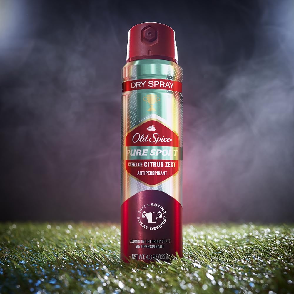 Old Spice Pure Sport Plus spray seco invisible, sin residuos visibles.