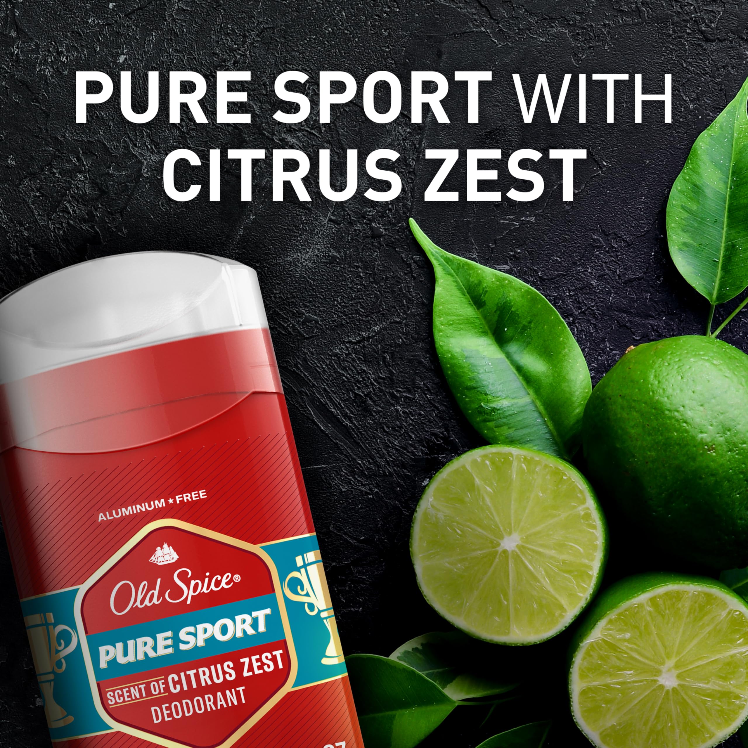 Old Spice Pure Sport protección de olor 48 horas con fragancia cítrica vibrante.