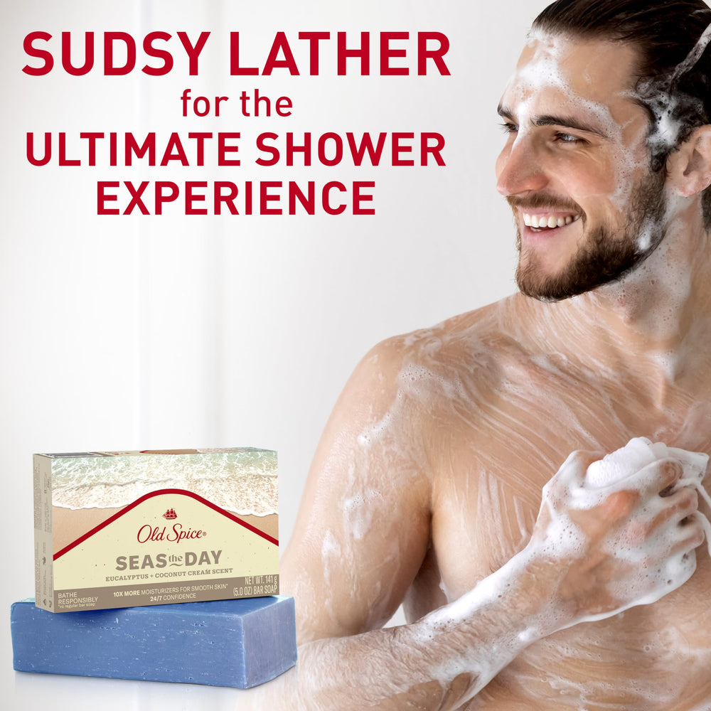 Old Spice Seas the Day barra de jabón, diseño frontal atractivo para tu baño.