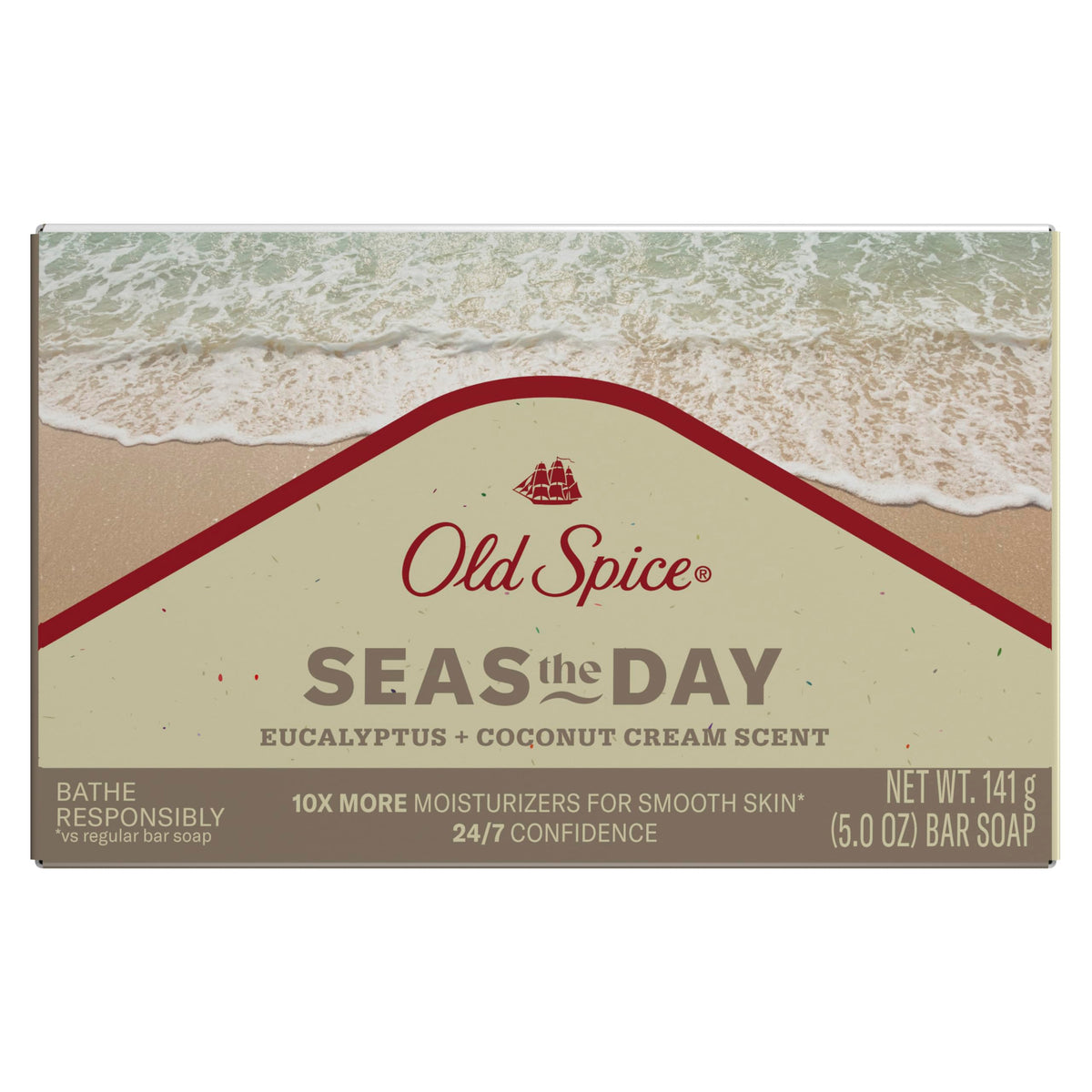 Old Spice Seas the Day jabón en barra con espuma abundante para una limpieza suave.