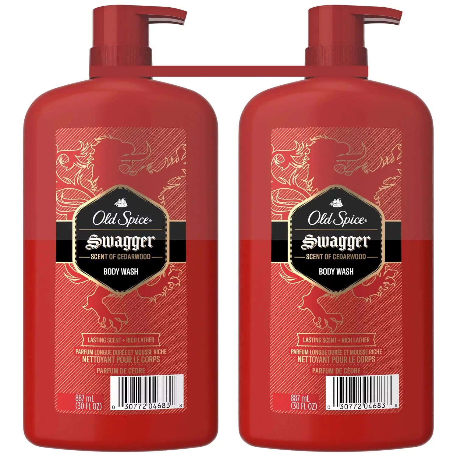 Gel de ducha Old Spice Swagger para hombre con aroma a cedro y lima, frescura duradera.