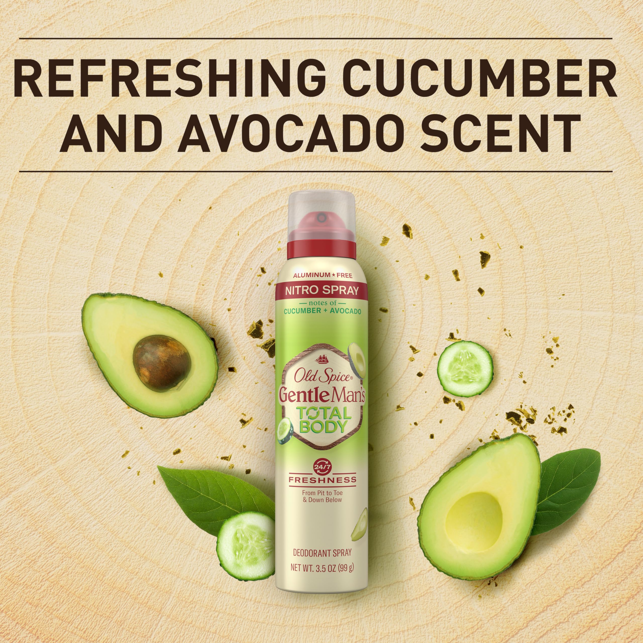 Old Spice Total Body Deodorant aplicado en piernas, frescura prolongada.