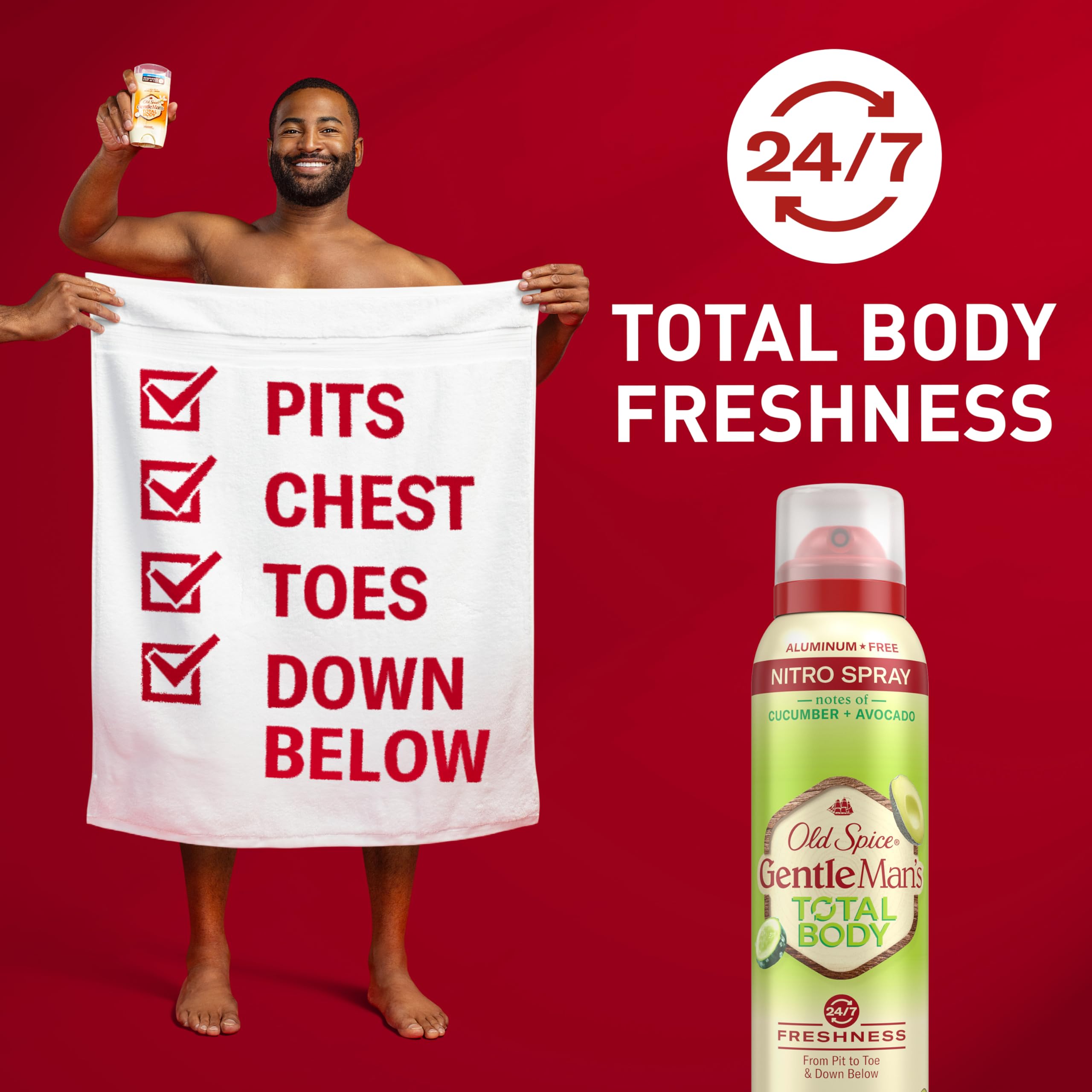 Old Spice Total Body Deodorant en mesa, frasco de 3.5 oz para uso diario.