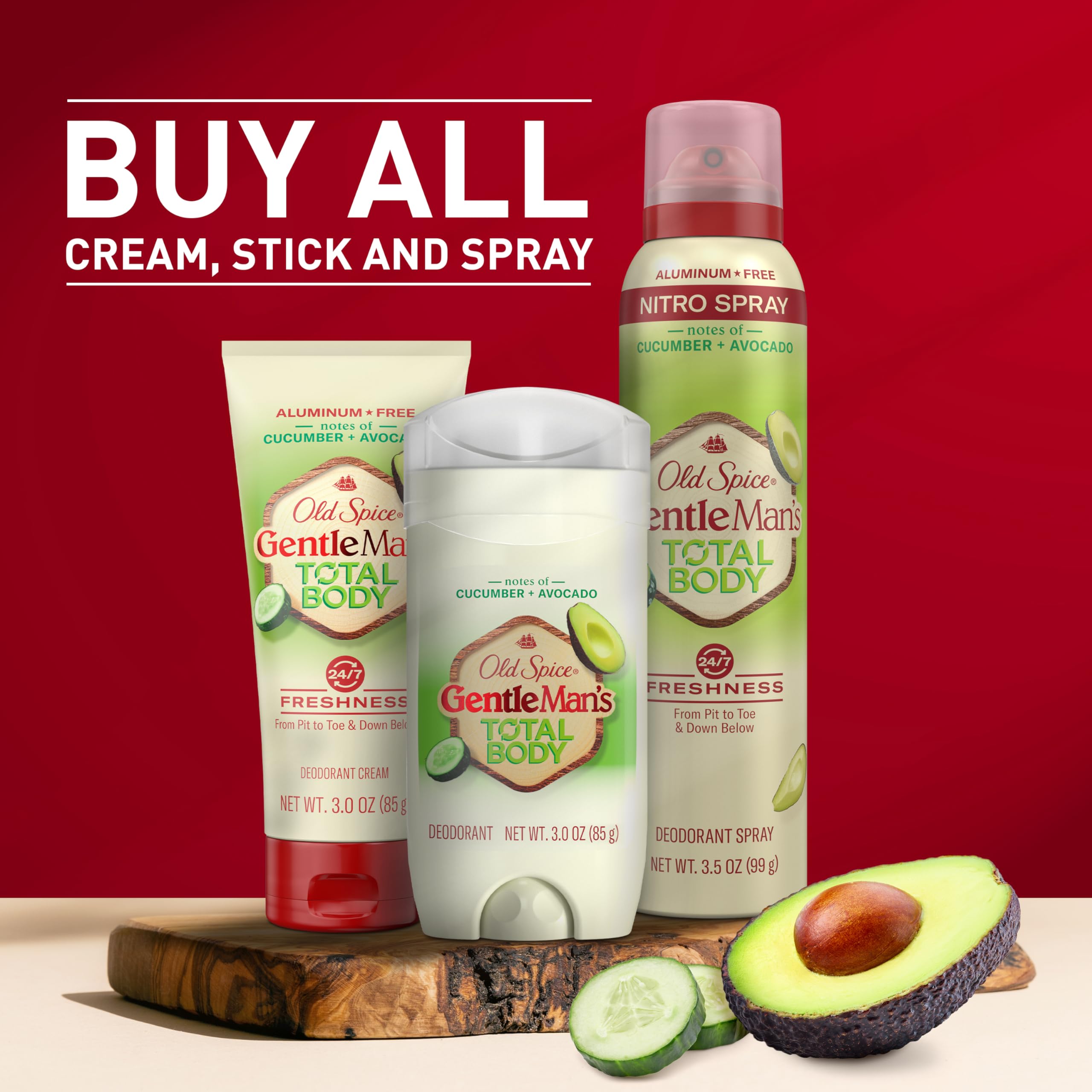 Old Spice Total Body Deodorant uso en axilas y torso para sensación unificada.