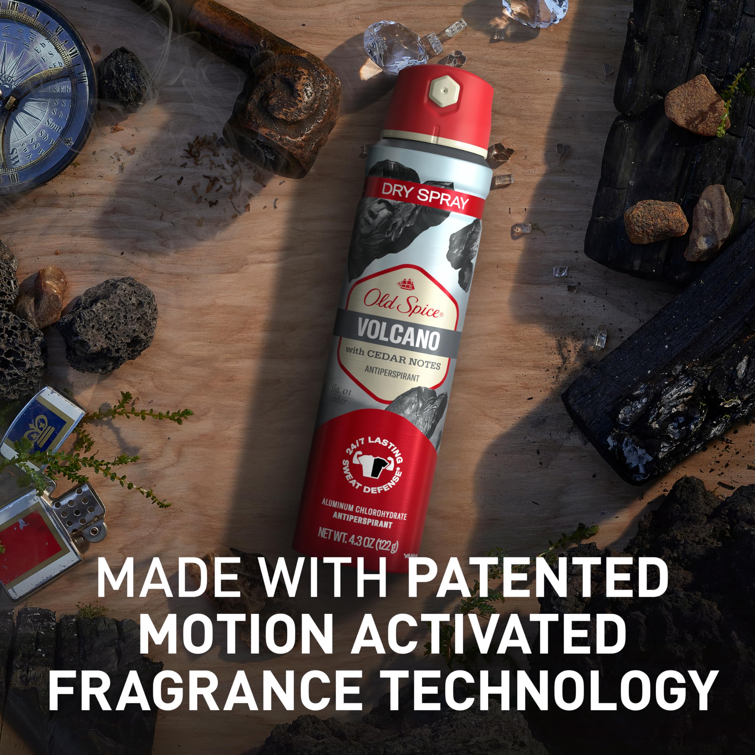 Old Spice Volcano Dry Spray uso cómodo, ideal para deportes y trabajo.