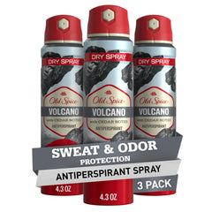 Old Spice Volcano Dry Spray frente al envase, defensa 24/7 contra sudor.
