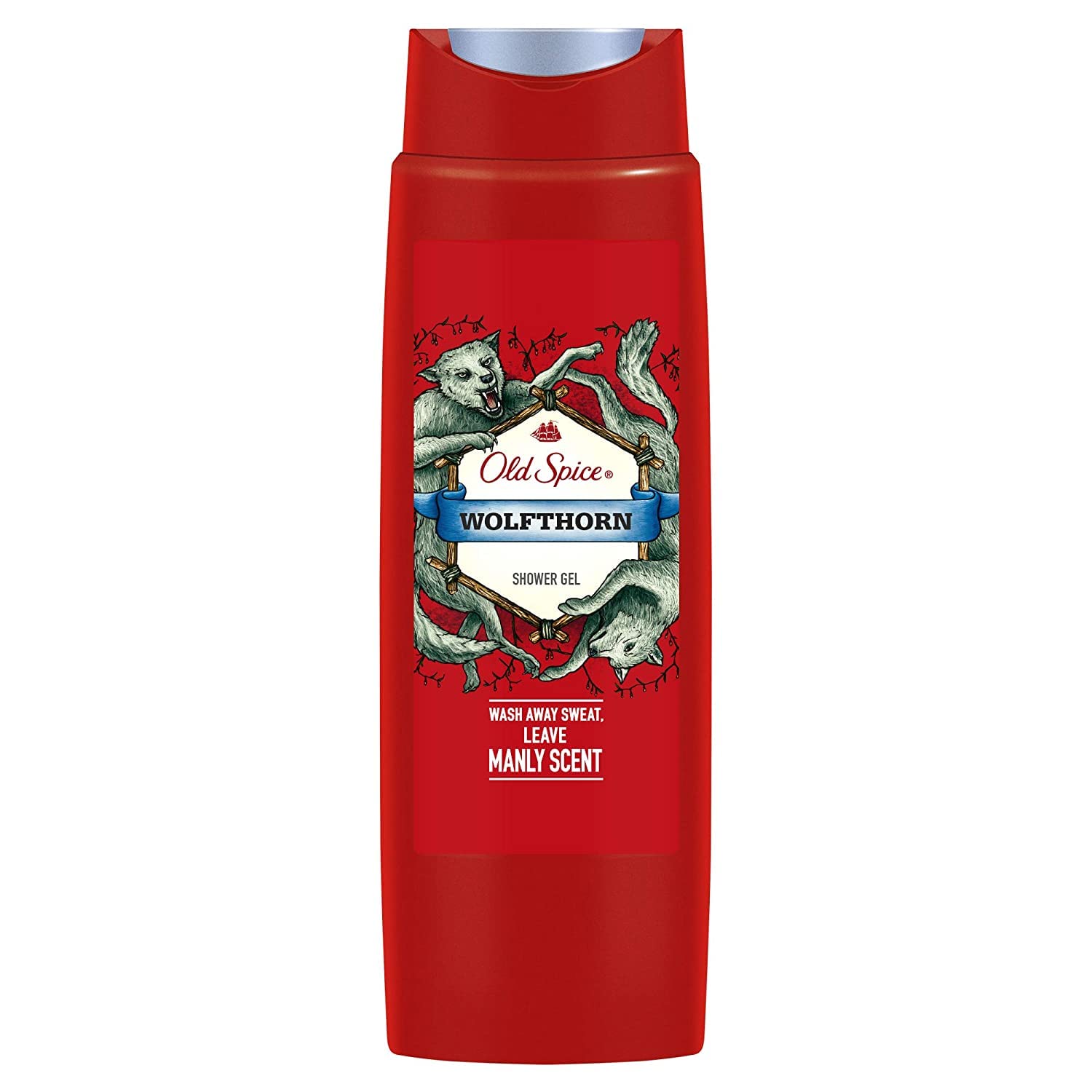 Old Spice Wolfthorn, gel de ducha, aroma vigorizante para empezar el día con confianza.