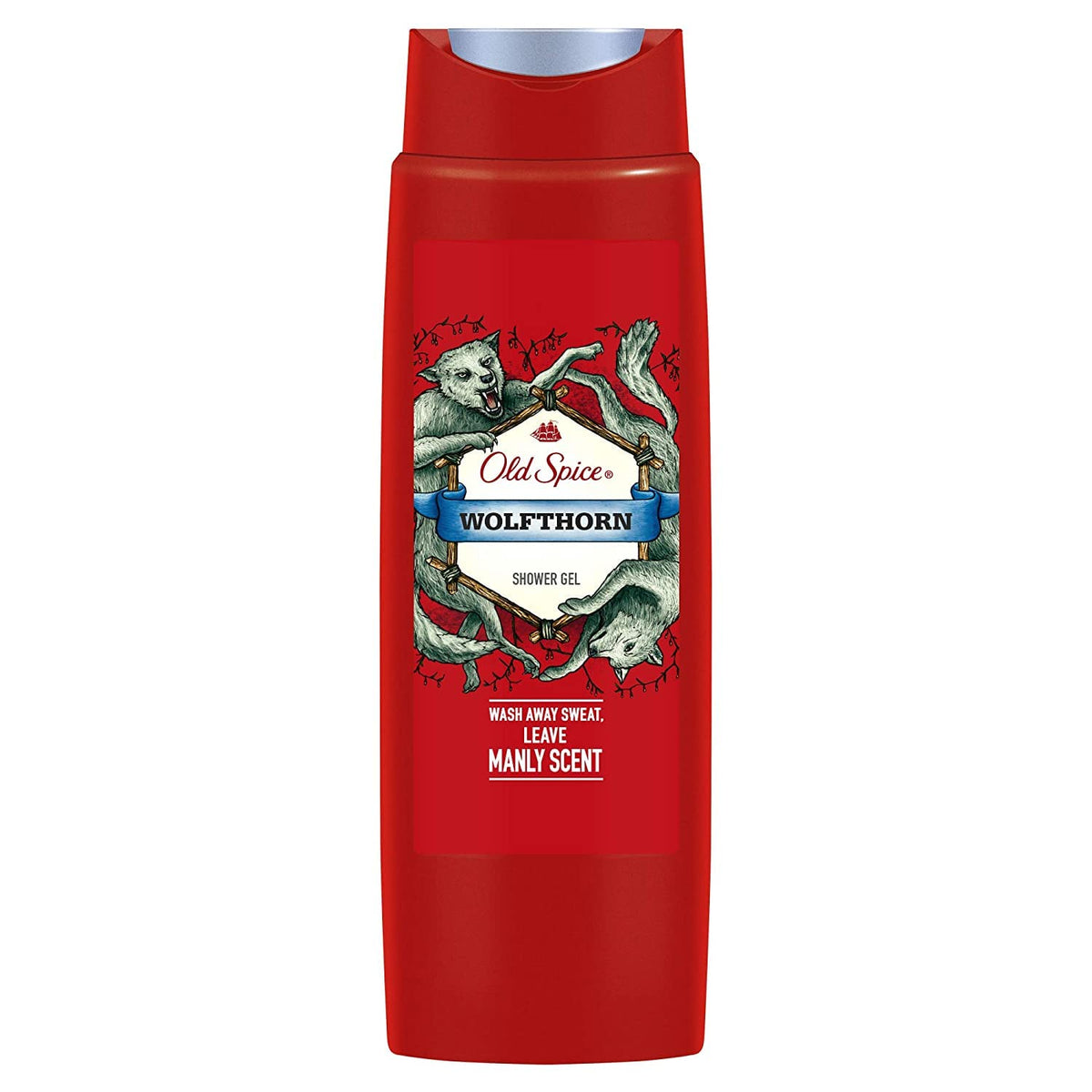Old Spice Wolfthorn, gel de ducha, aroma vigorizante para empezar el día con confianza.