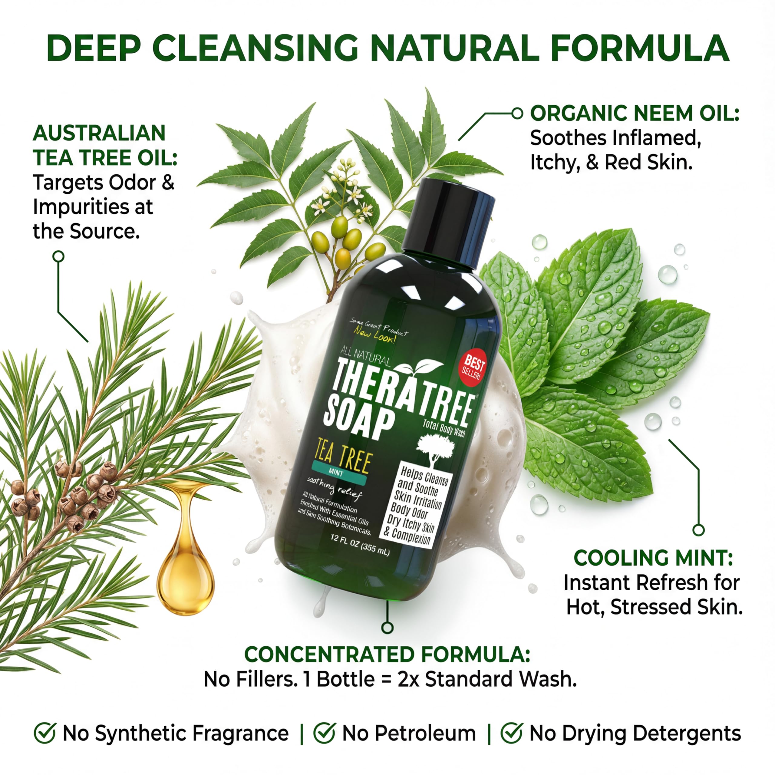 Oleavine TheraTree soap rich foam for deep pore cleansing