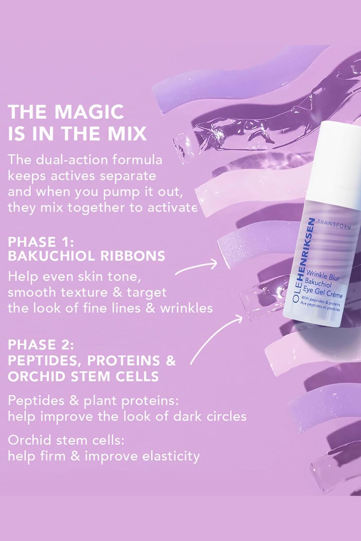 Aplicación precisa de Ole Henriksen Wrinkle Blur Bakuchiol Gel Crema para ojos, suaviza líneas.