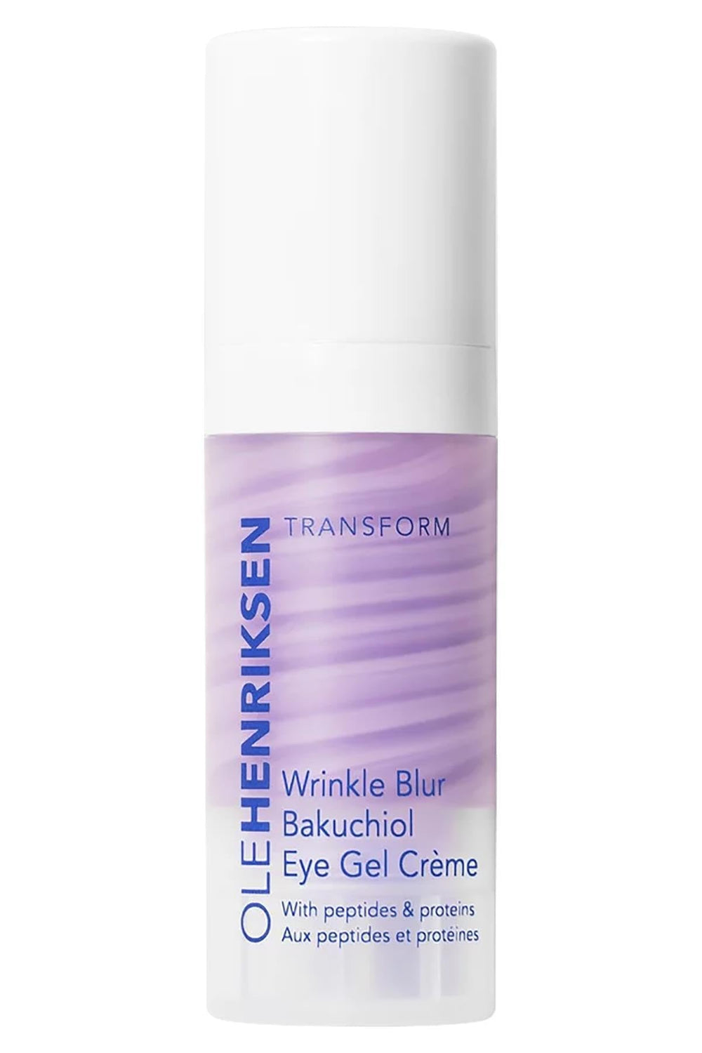 Envase elegante de Ole Henriksen Wrinkle Blur Bakuchiol Gel Crema para ojos, uso diario.