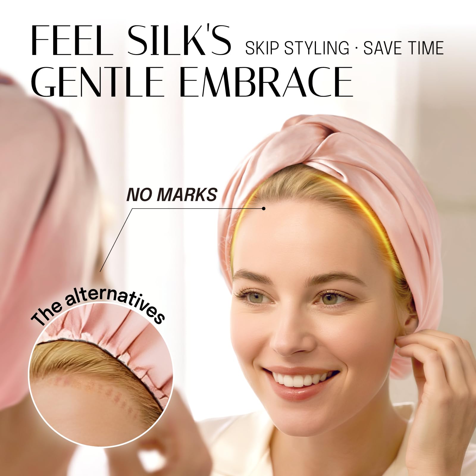 Bonete rosa OLESILK ayuda a reducir frizz nocturno.