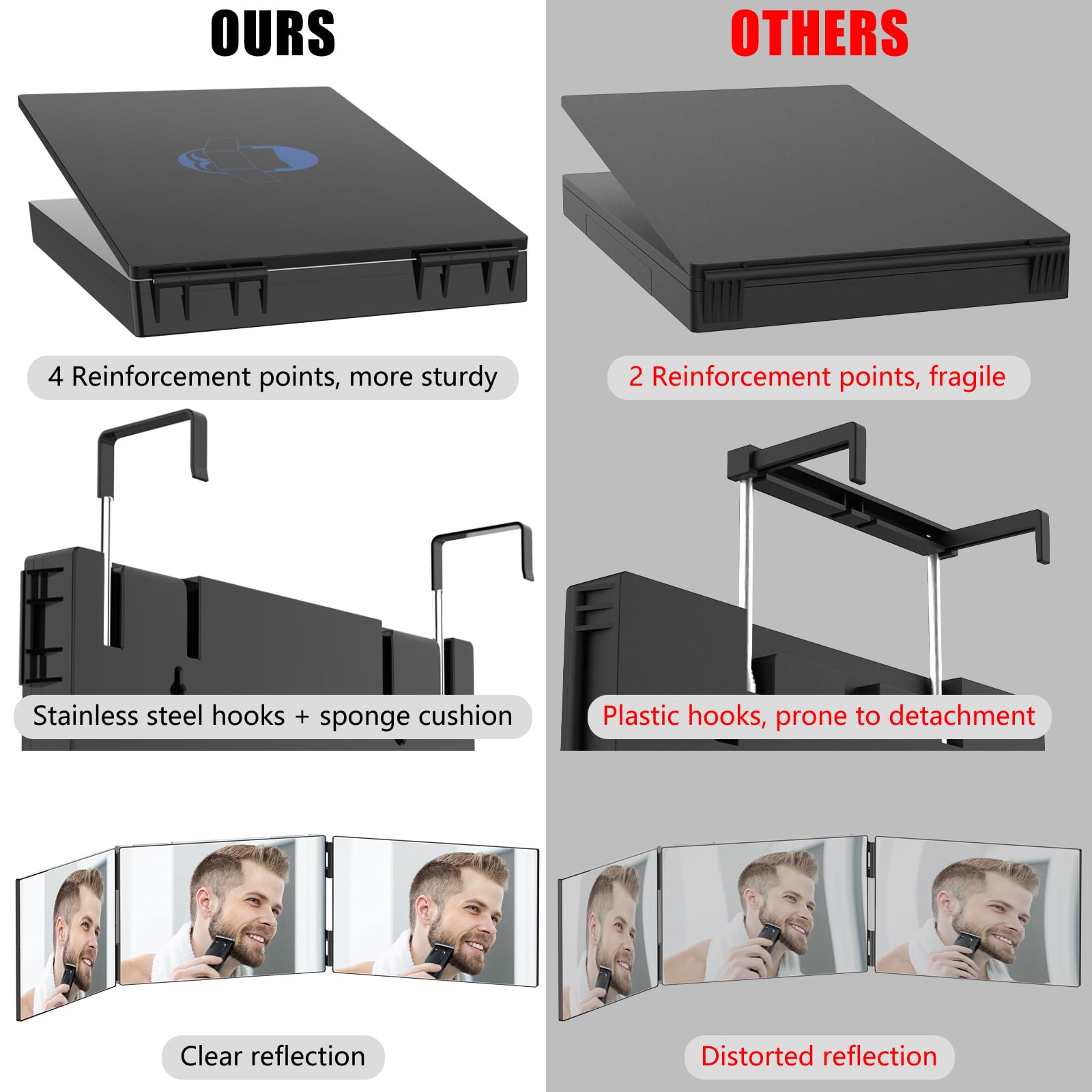 OLIBUY espejo altura ajustable para uso en mesa, pared o puerta.