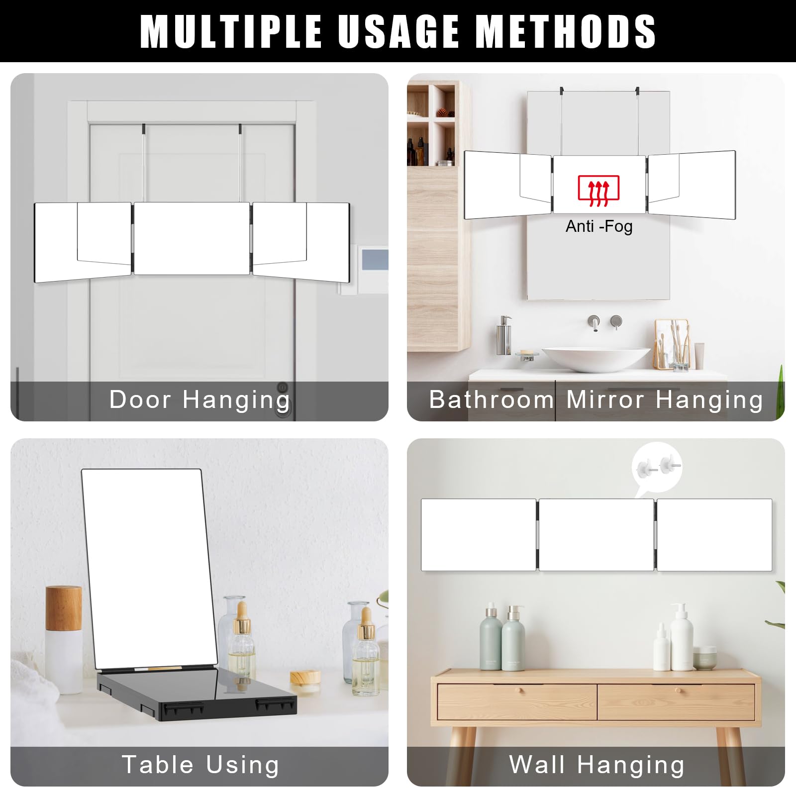 OLIBUY espejo con ganchos para fijar en pared o puerta de forma estable.