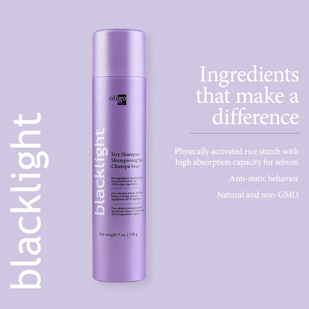 Oligo Professionnel Blacklight Dry Shampoo, olor suave que acompaña la limpieza.