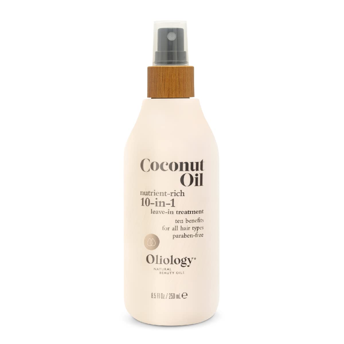 Oliology Coconut Oil 10-en-1, envase elegante para todo tipo de cabello.