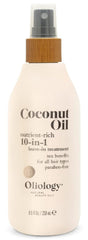Oliology Coconut Oil 10-en-1, vista frontal, listo para desenredar y dar brillo.