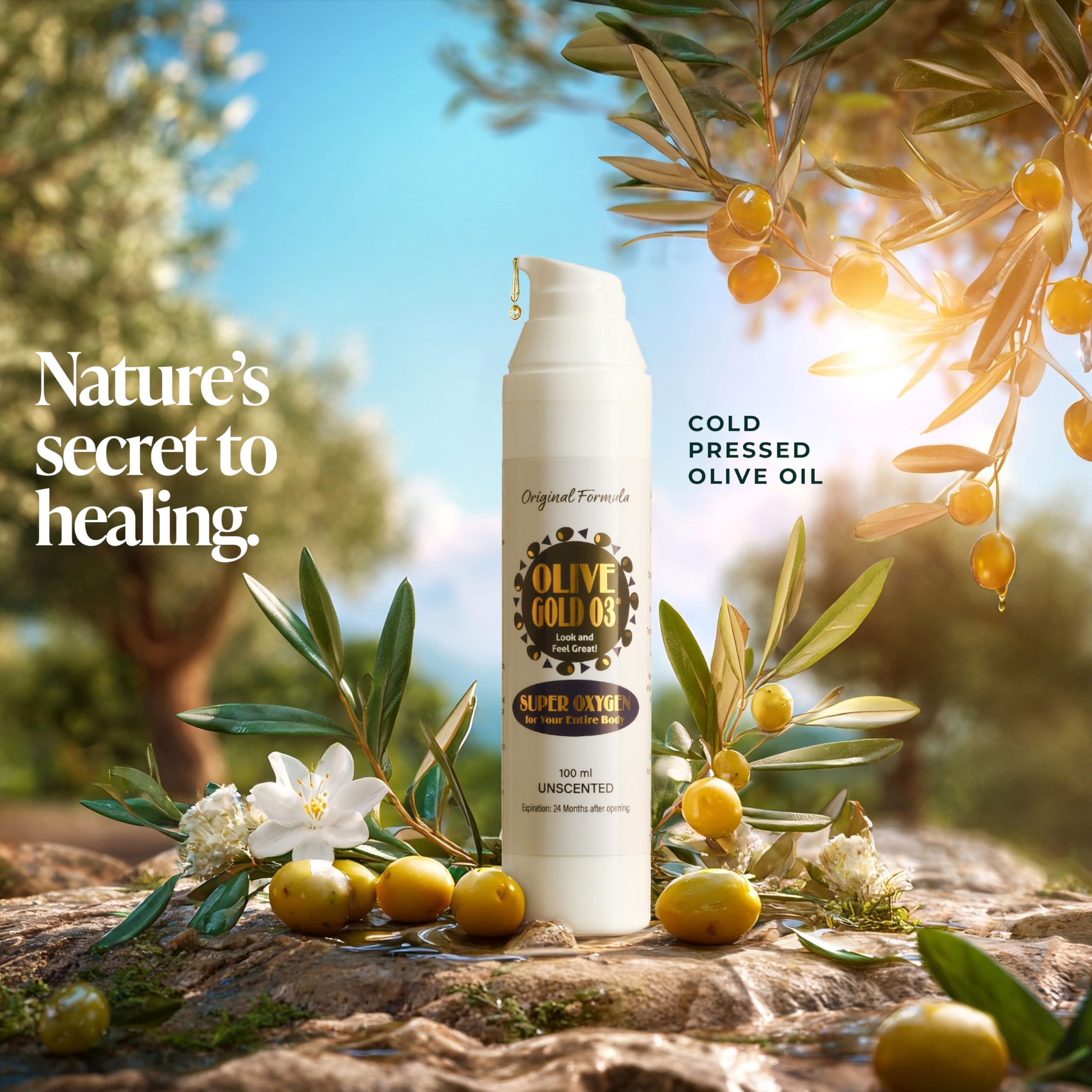 Olive Gold 03 Lotion, uso facial diario para hidratación y confort.