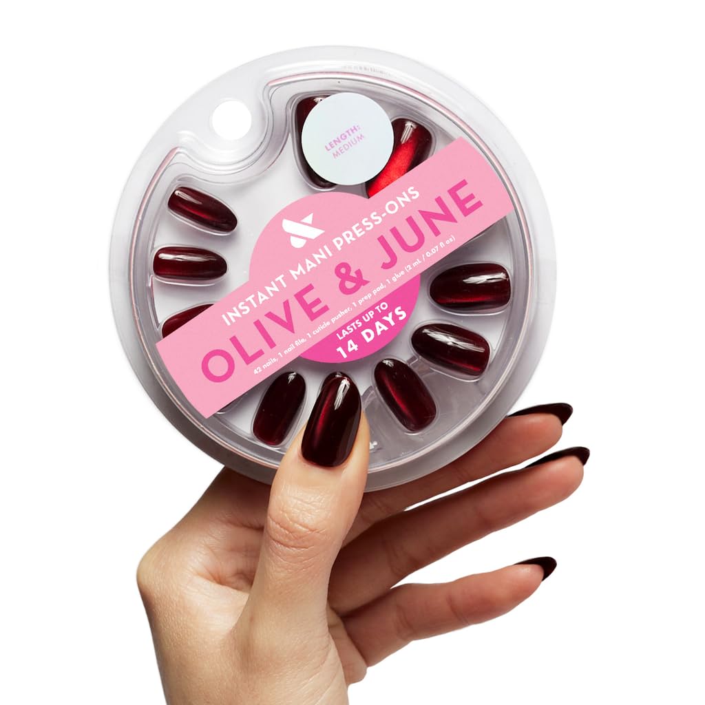 Olive & June Instant Mani, 42 uñas en 21 tallas, ajuste natural para uñas reales.