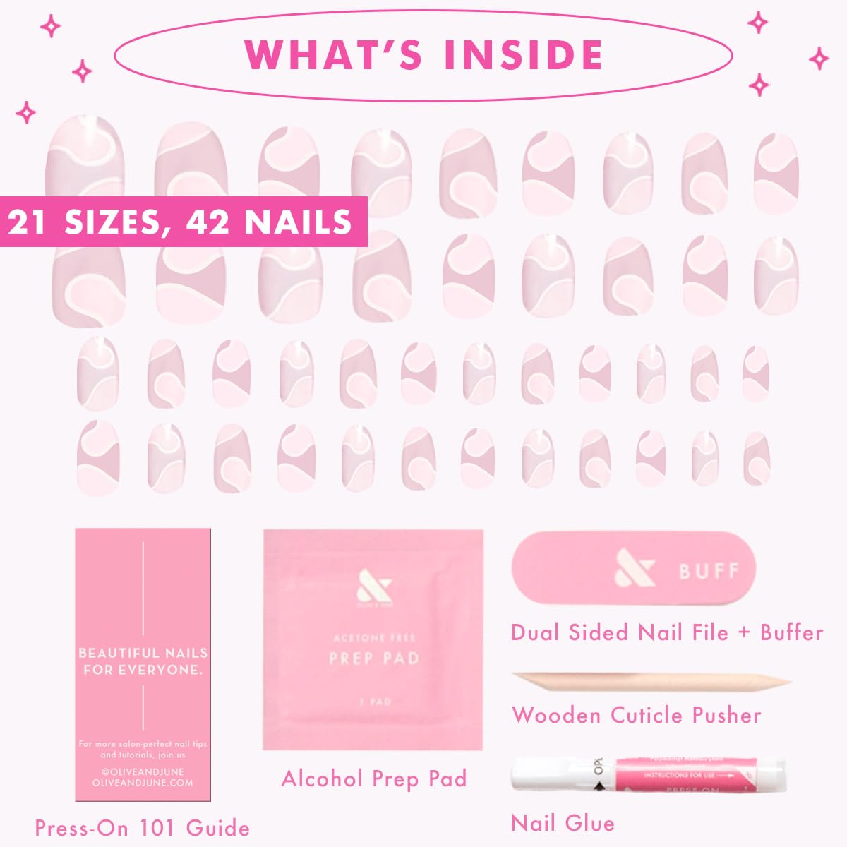 Olive & June Instant Mani caja completa con uñas lima y prep incluido.
