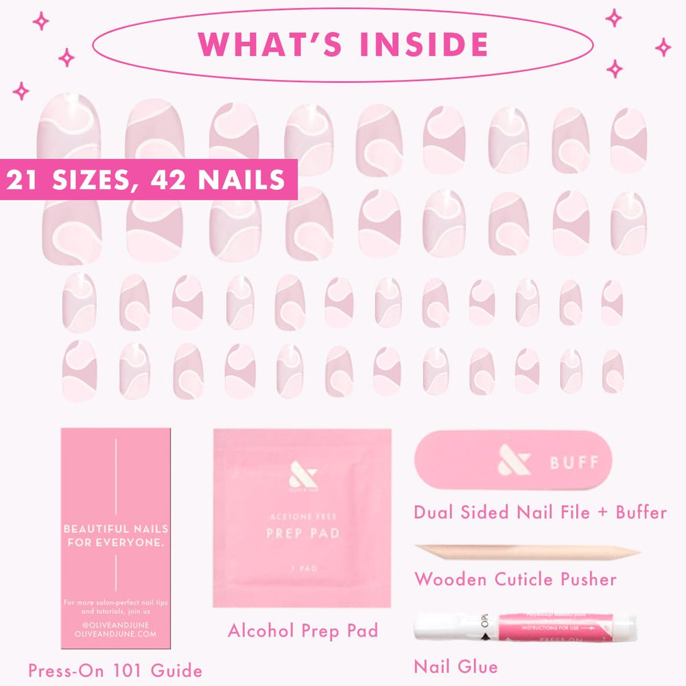 Olive & June Instant Mani caja completa con uñas lima y prep incluido.