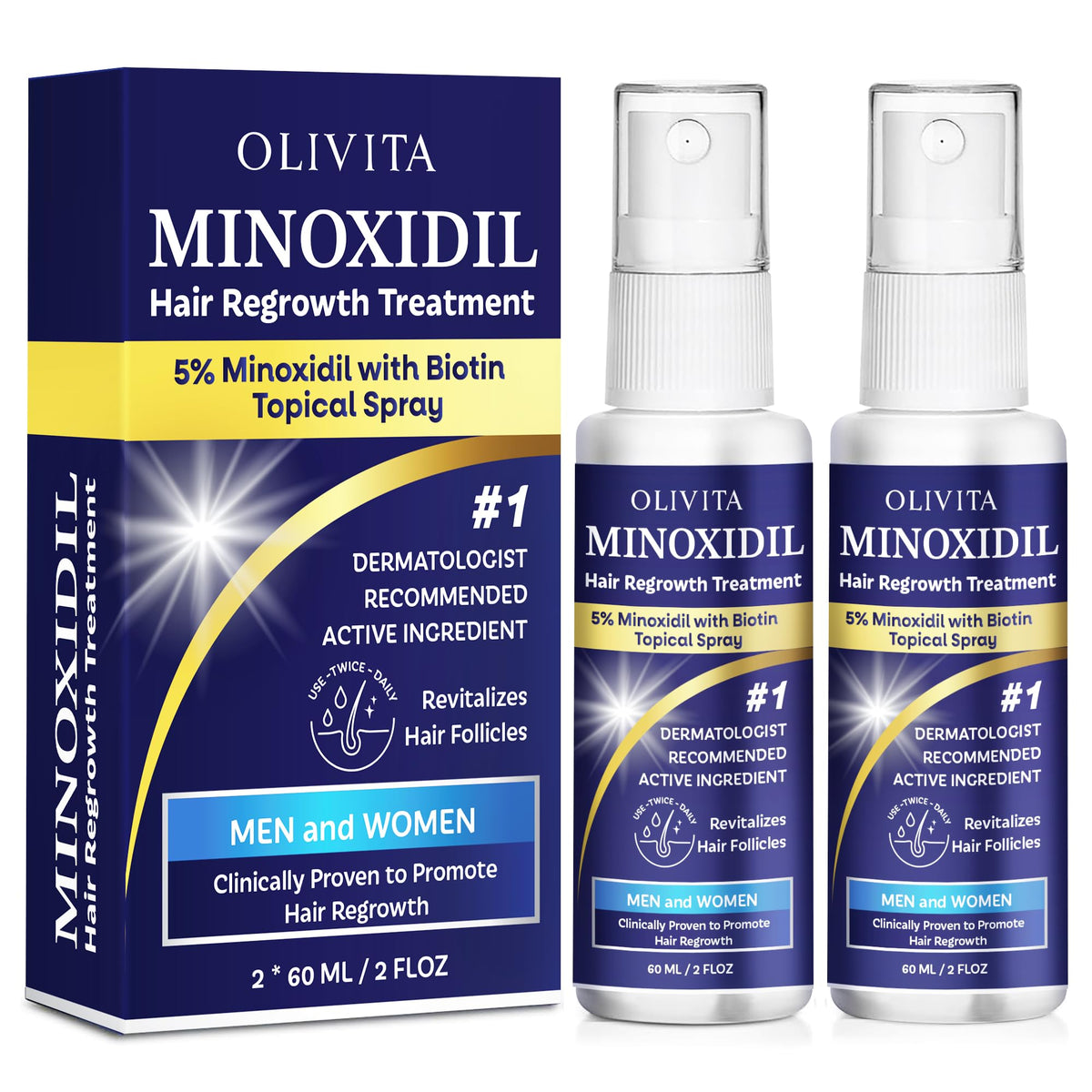 OLIVITA minoxidil spray bottle for easy daily use supporting hair regrowth.