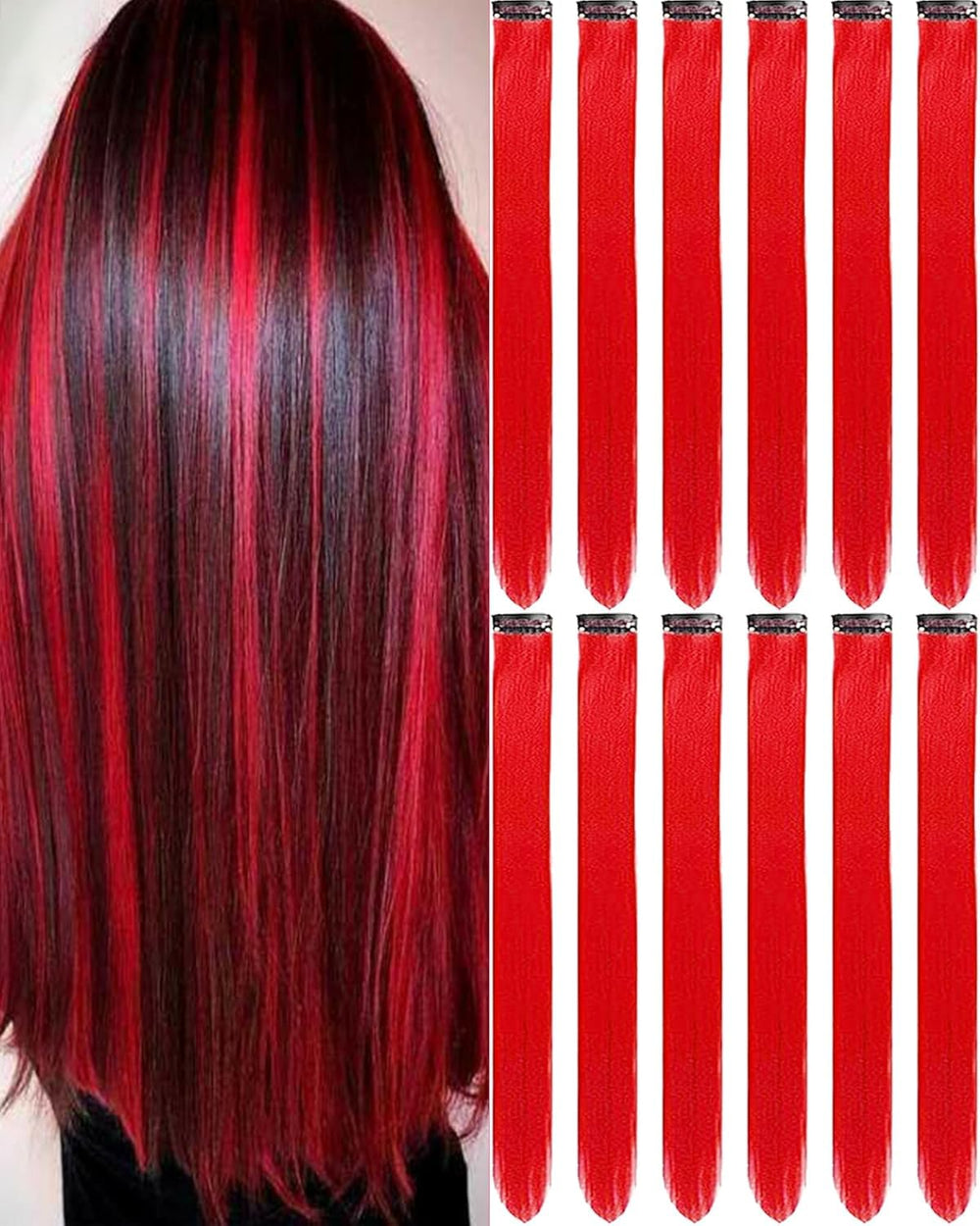 Extensiones Olldag rojo con broches, 22 pulgadas, para look vibrante.