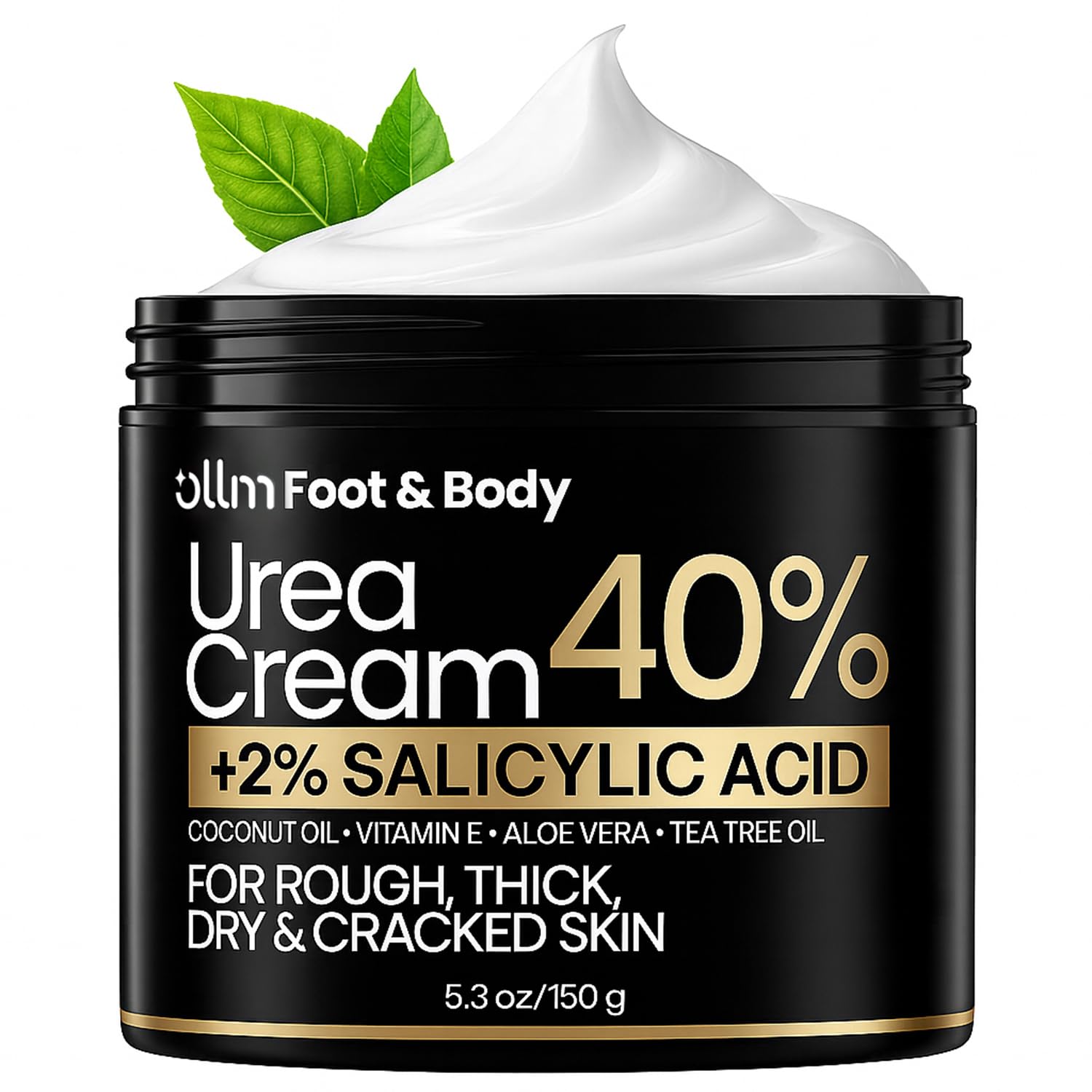 OLLM crema urea 40% para pies, enfoque talones agrietados y piel más suave.