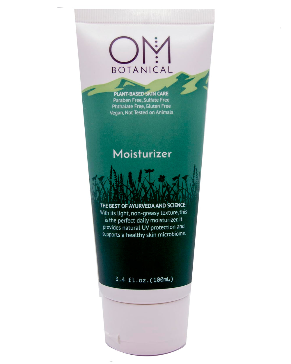 OM Botanical bote hidratante vegano, textura ligera para piel suave.
