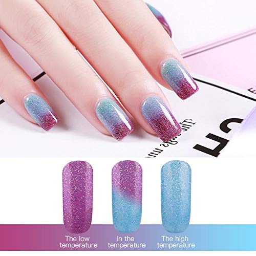 Omainy esmalte gel cambio de color azul a blanco, efecto refrescante.
