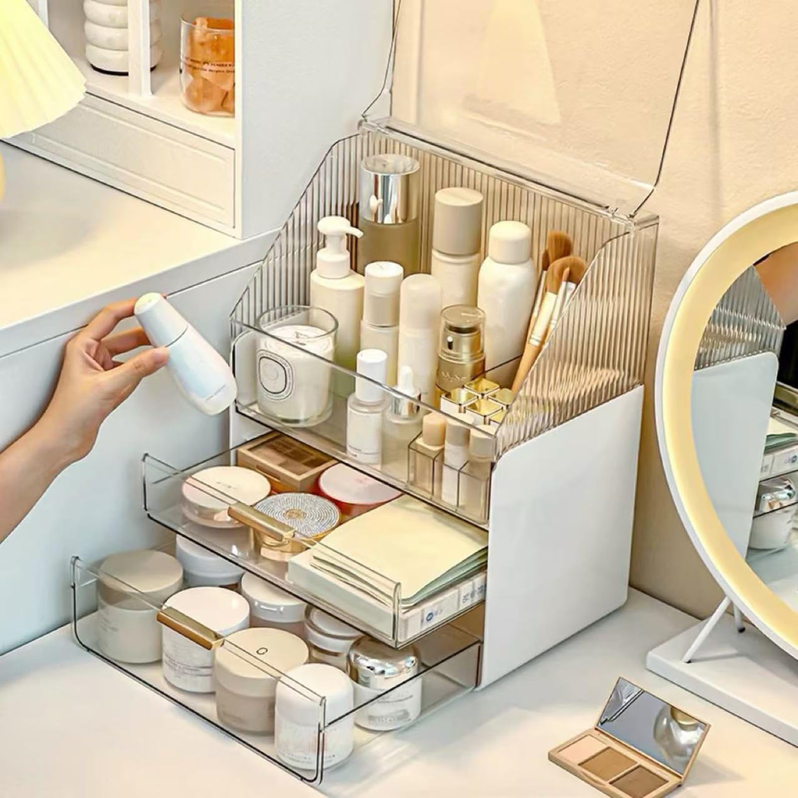 Omeily organizador de maquillaje compacto y portátil, diseño moderno y práctico