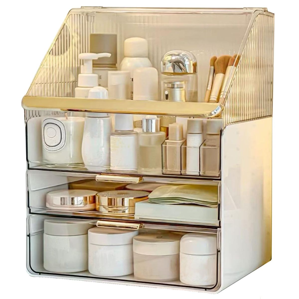 Omeily organizador de maquillaje con tapa acrílica transparente para visibilidad rápida