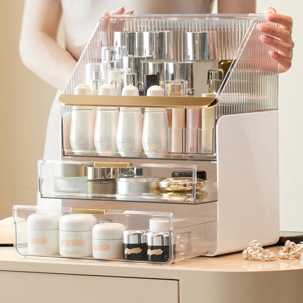 Omeily organizador de maquillaje con tres niveles para gran capacidad