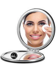 OMIRO espejo compacto negro, visión 1x y 10x para revisión rápida del rostro.