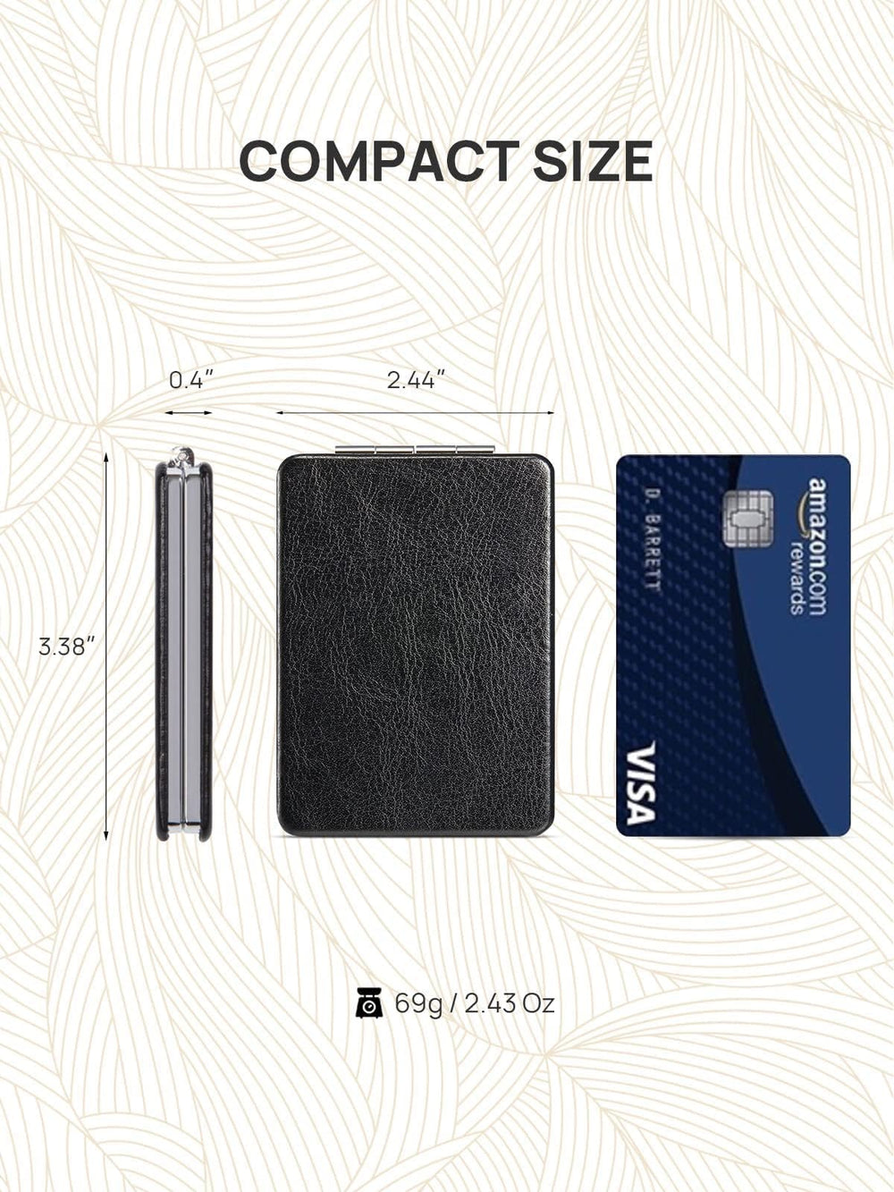 OMIRO espejo compacto negro cierre magnético para guardarlo en bolso.