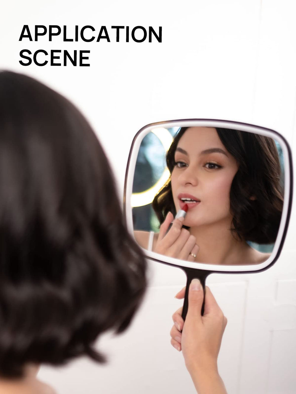 OMIRO espejo de mano de superficie amplia para revisión de maquillaje