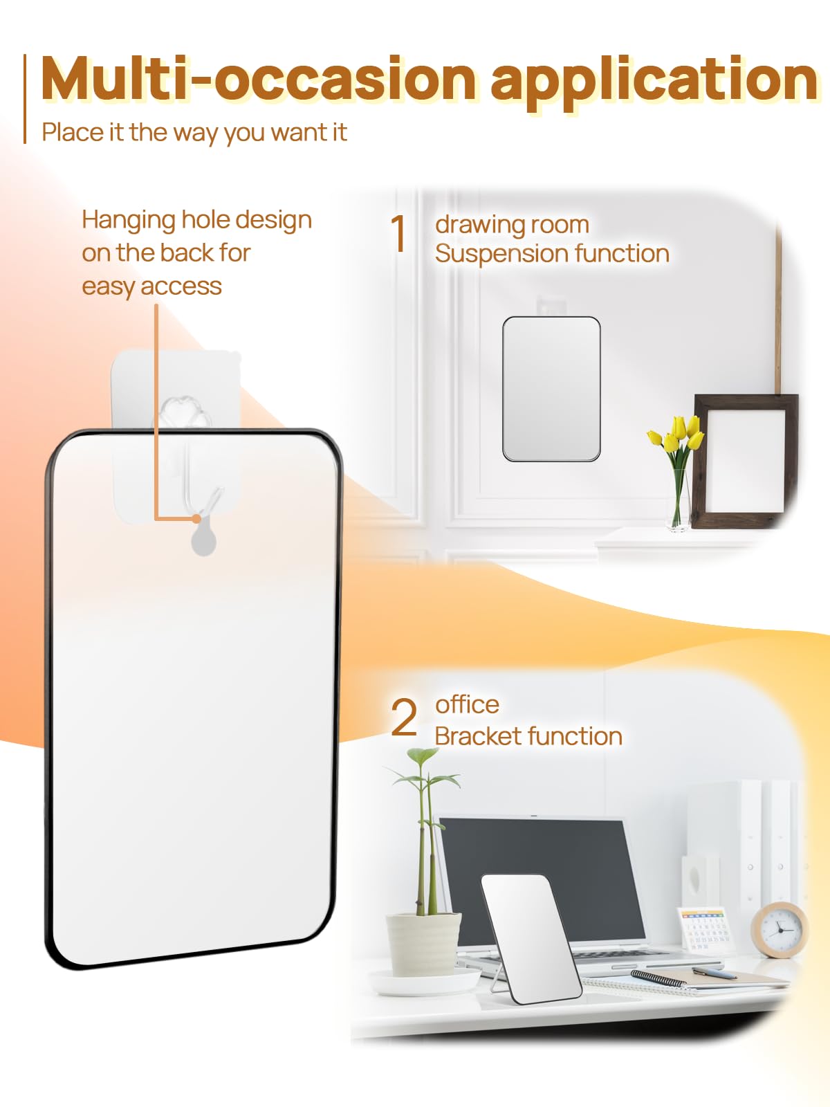 OMIRO miroir avec trou de suspension pour optimiser l’espace.