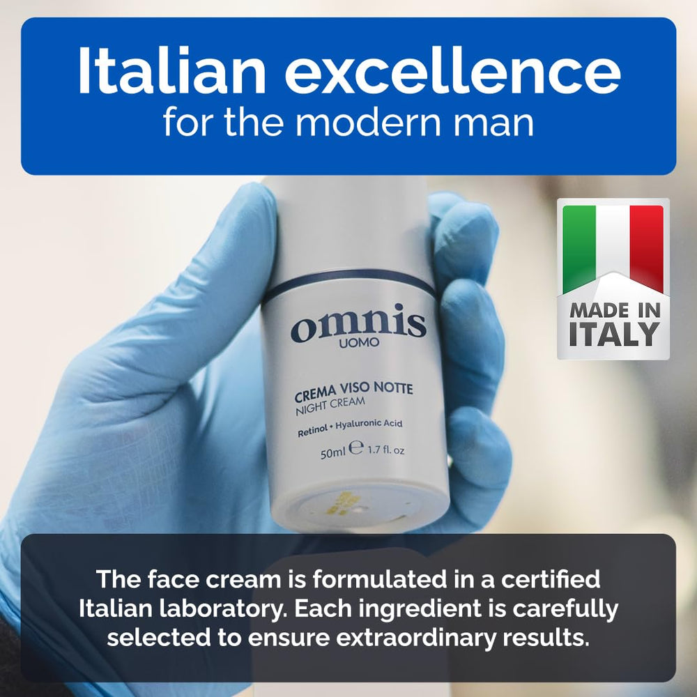 Omnis Uomo Crema Facial, envase elegante, perfecto para tu rutina de cuidado.