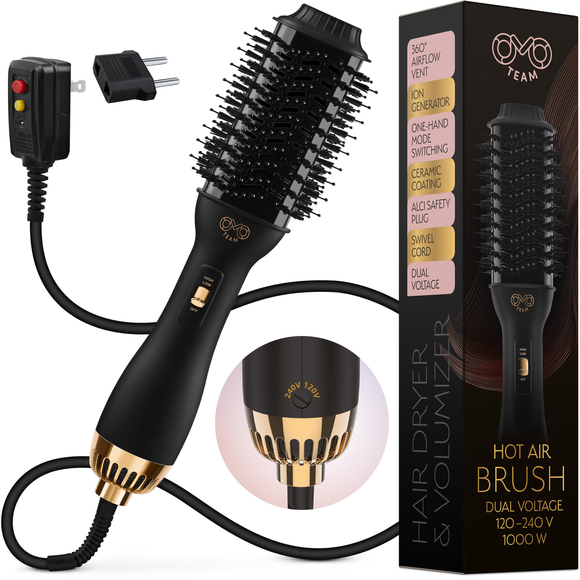OMOTEAM secador profesional ovalado 2-4 pulgadas para peinado rápido y suave