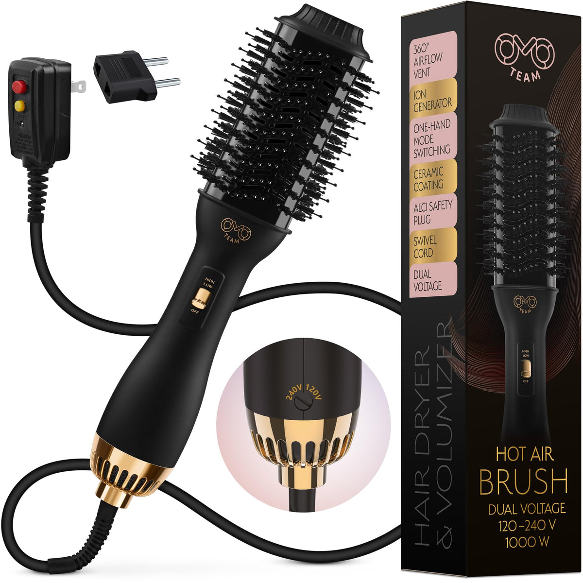 OMOTEAM secador profesional ovalado 2-4 pulgadas para peinado rápido y suave