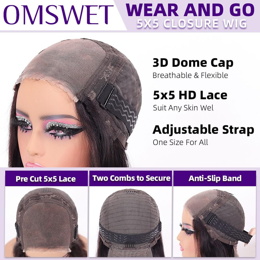 Omswet Wear and Go Bob Wig glueless cap for fast, secure fit.